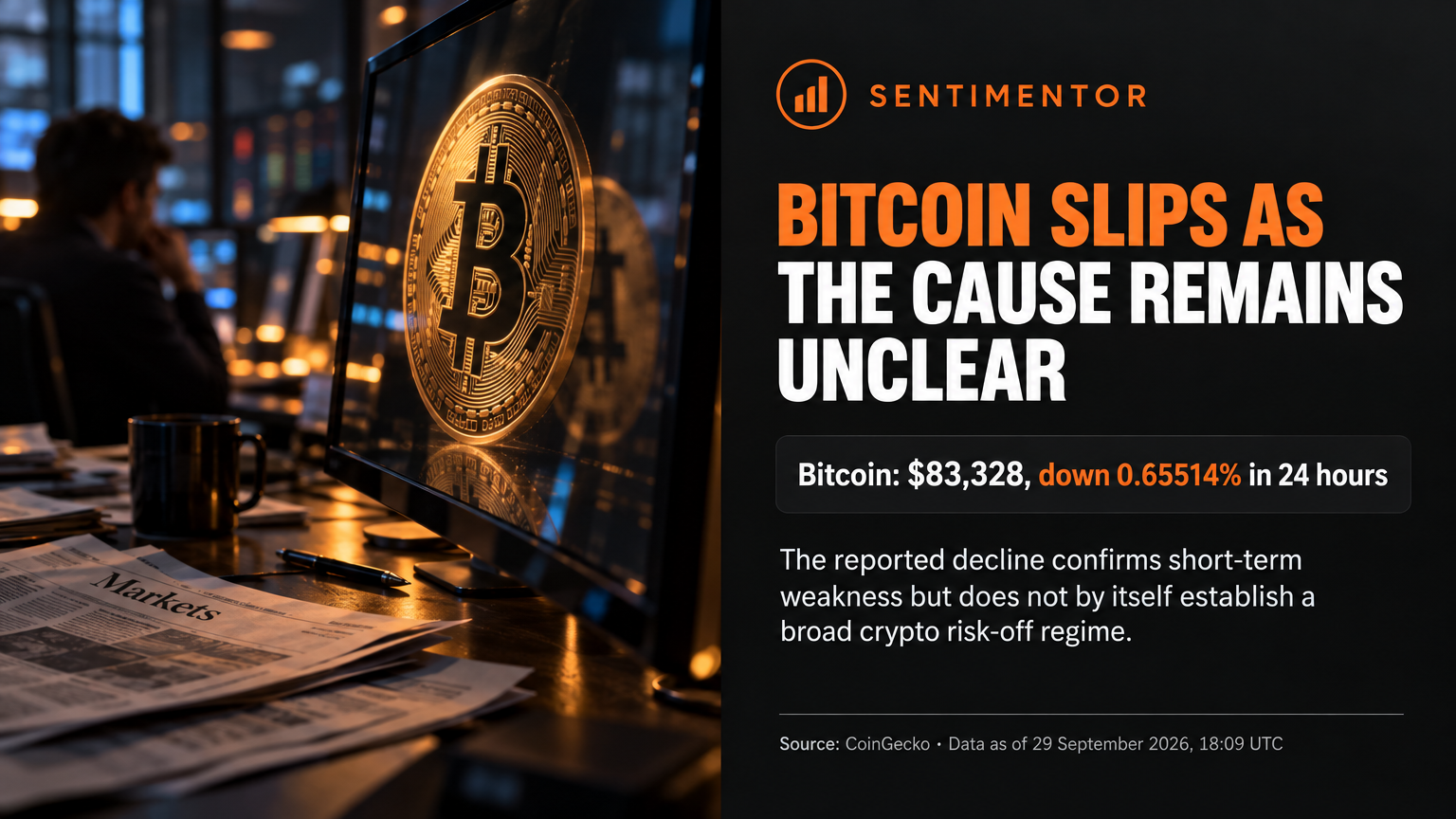 X news graphic for Bitcoin trades lower over the latest 24-hour period