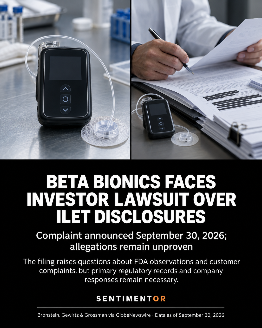 Editorial graphic for Beta Bionics faces securities complaint over iLet insulin-pump disclosures