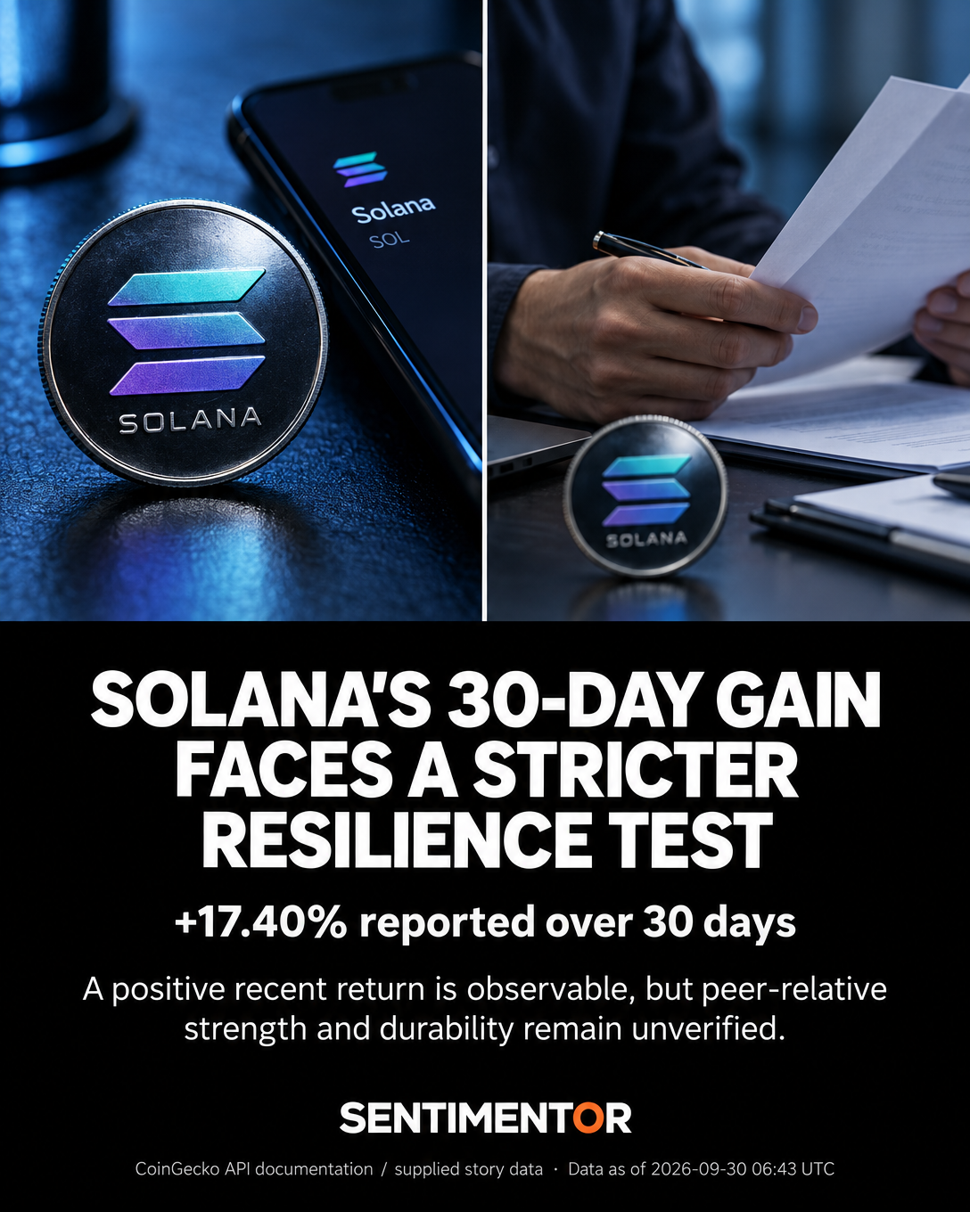 Editorial graphic for Solana shows relative short-term resilience within the reported major-crypto set