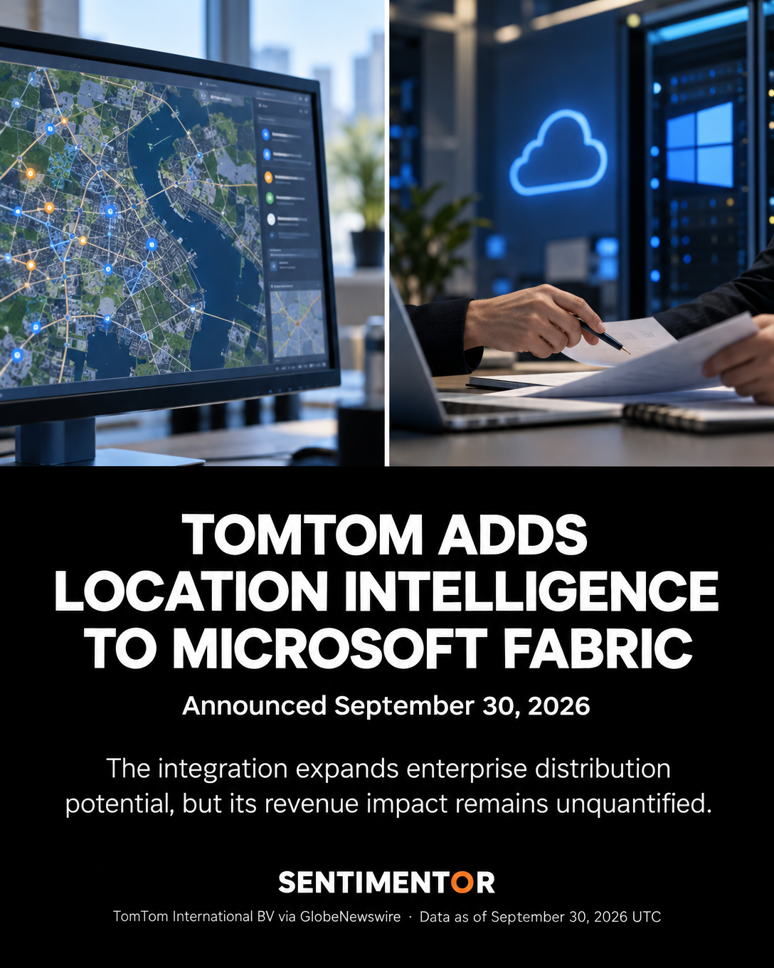 Editorial graphic for TomTom expands Microsoft data partnership through Fabric and Foundry integration
