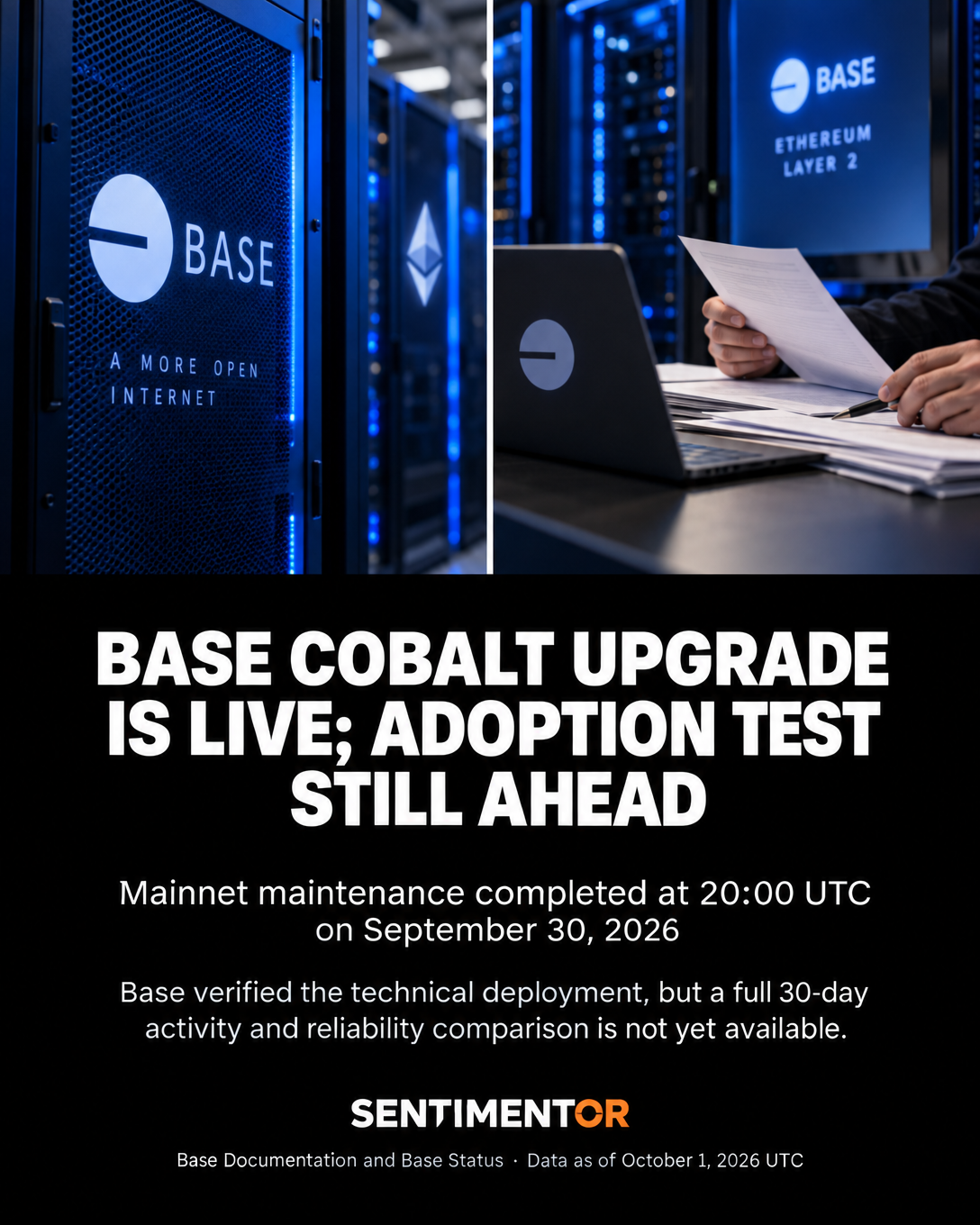 Editorial graphic for Base Cobalt upgrade went live on mainnet with validity transactions and B20 enhancements