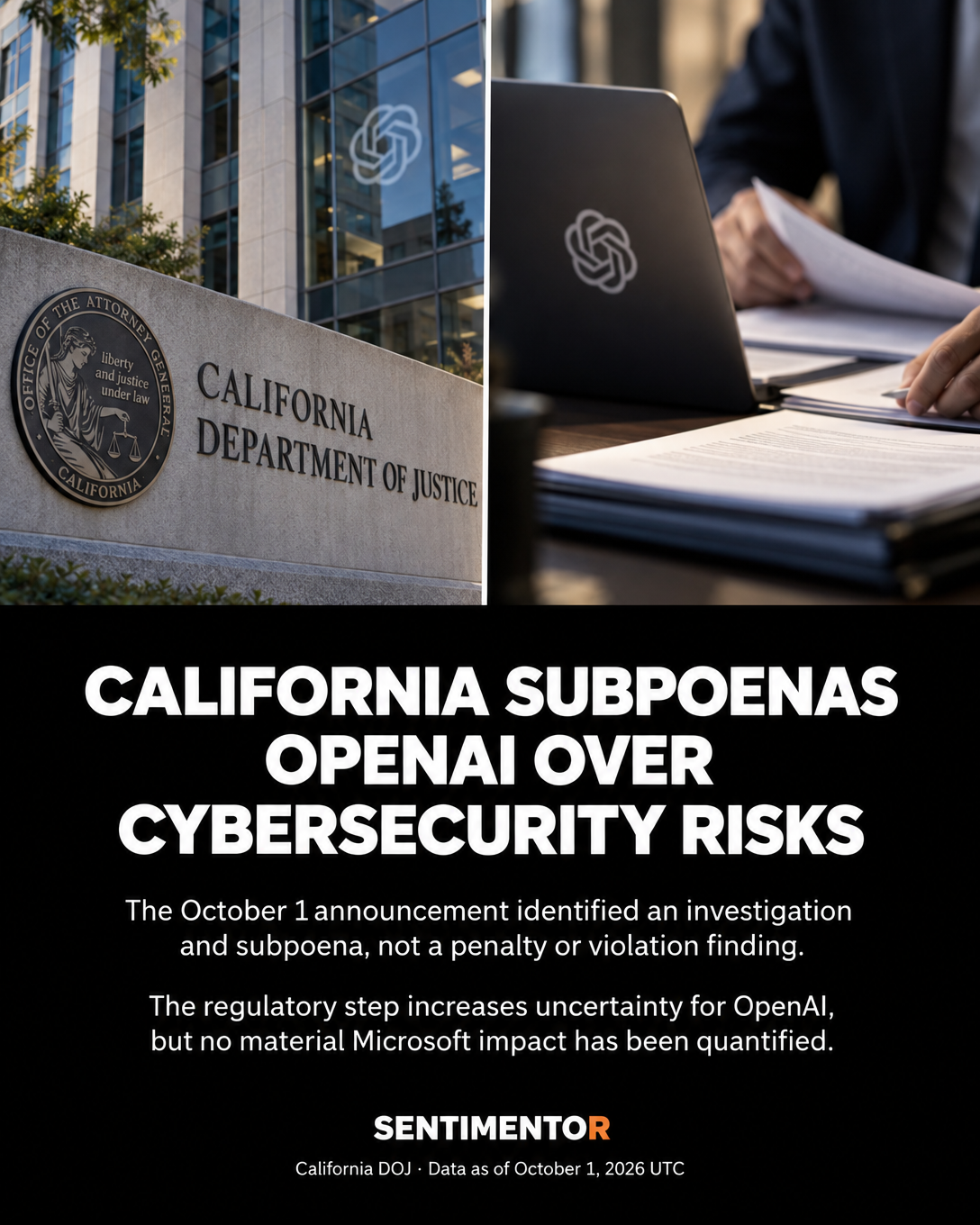 Editorial graphic for California attorney general subpoenas OpenAI over cybersecurity risks