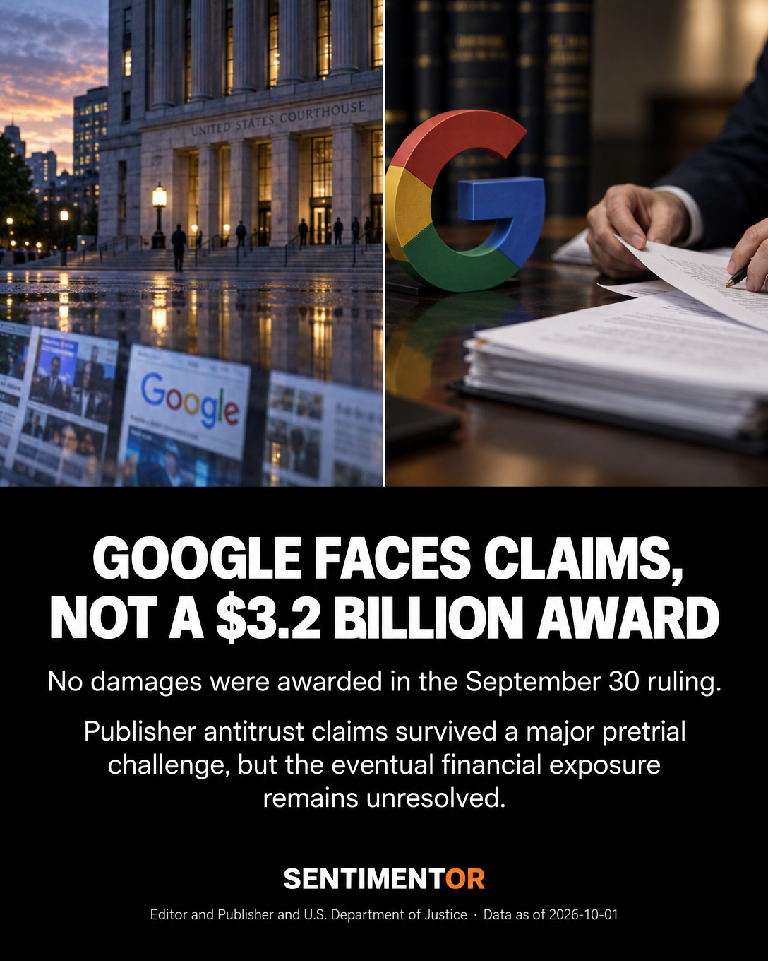 Editorial graphic for Google publisher damages claims cleared a major hurdle, but no damages were awarded