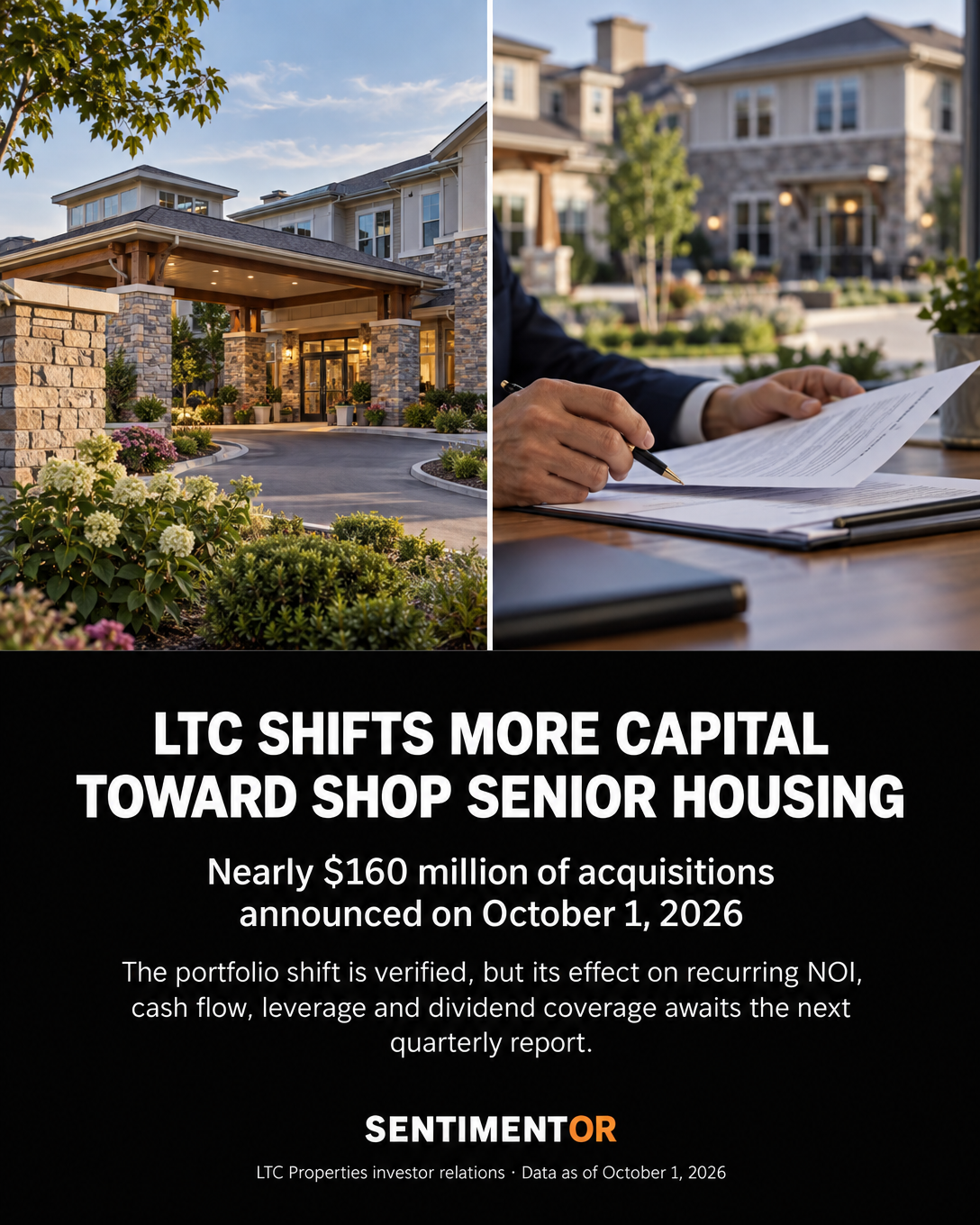 Editorial graphic for LTC Properties announces nearly $160 million of senior-housing acquisitions while divesting non-SHOP portfolios