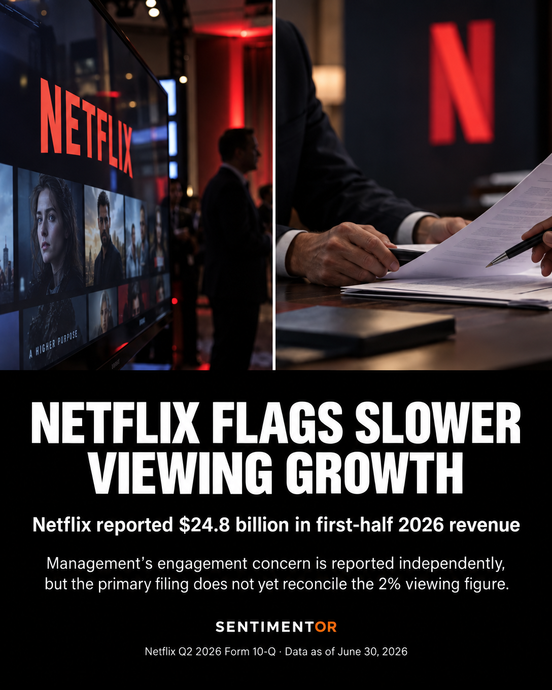 Editorial graphic for Netflix co-CEO says viewing growth is slower than desired