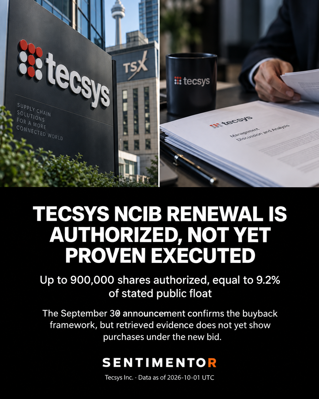 Editorial graphic for Tecsys receives TSX approval for a new normal-course issuer bid covering up to 900,000 shares