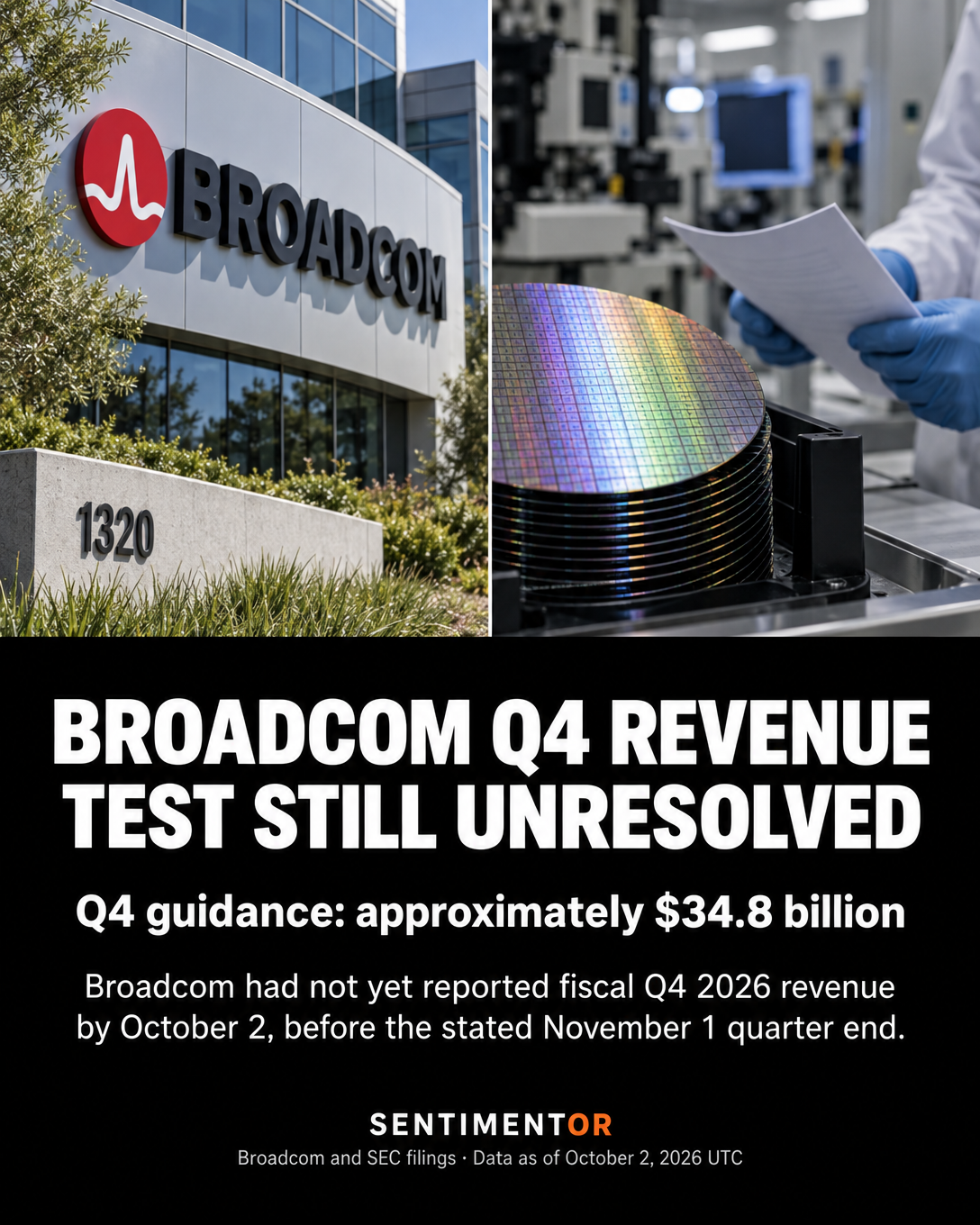 Editorial graphic for Broadcom reports fiscal Q3 2026 results and outlines a $115 billion AI-semiconductor revenue target for fiscal 2027