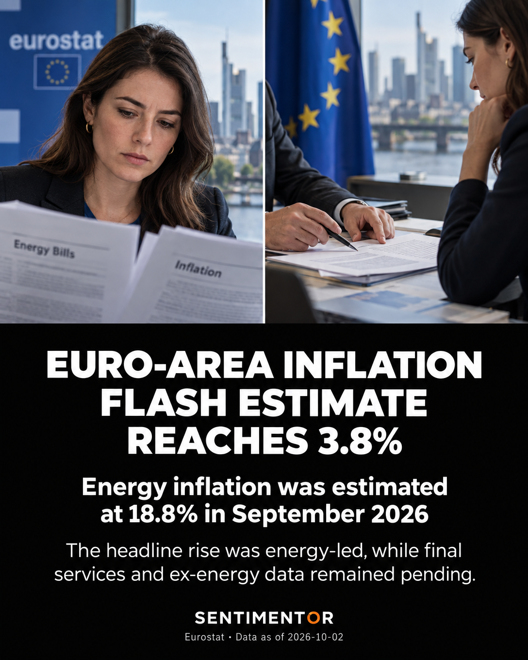Editorial graphic for Euro-area inflation rose to 3.8% in September, led by a sharp energy increase