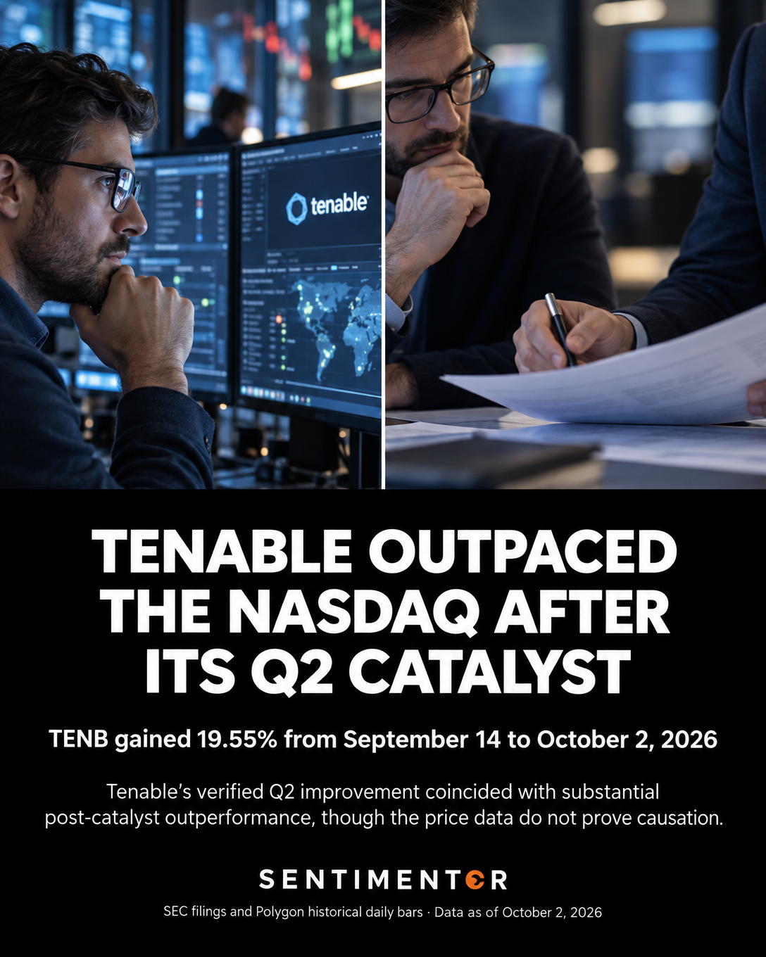 Editorial graphic for Tenable’s Q2 2026 results exceeded expectations and raised its full-year outlook