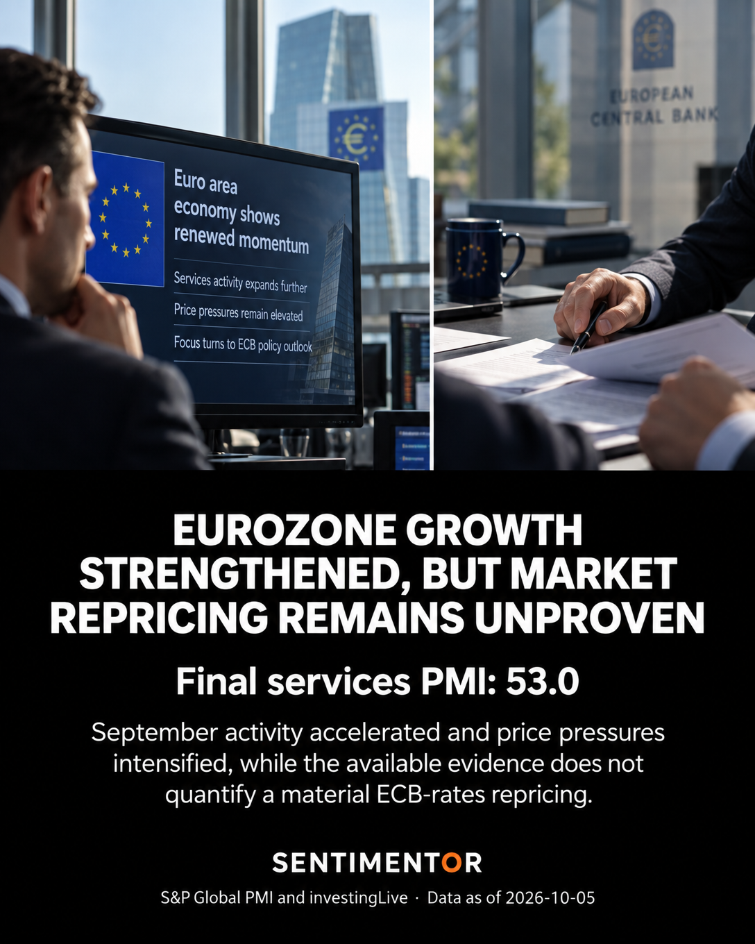 Editorial graphic for Eurozone business activity accelerated in September, while firms reported faster price increases