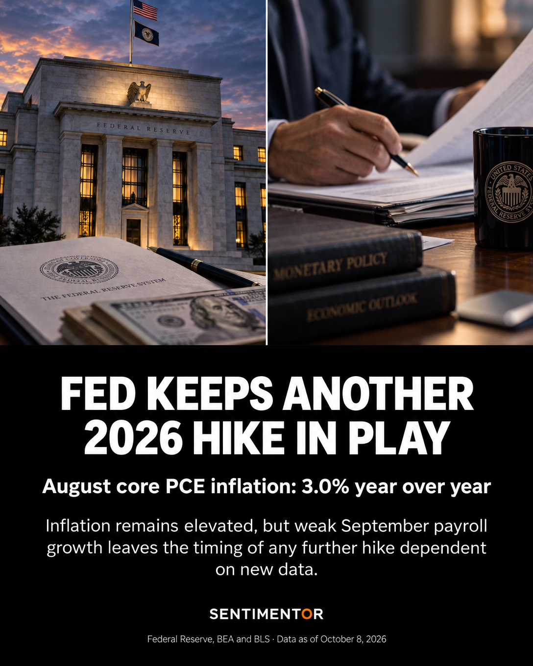 Editorial graphic for FOMC minutes show most officials favored another 2026 rate increase, but timing remains data-dependent