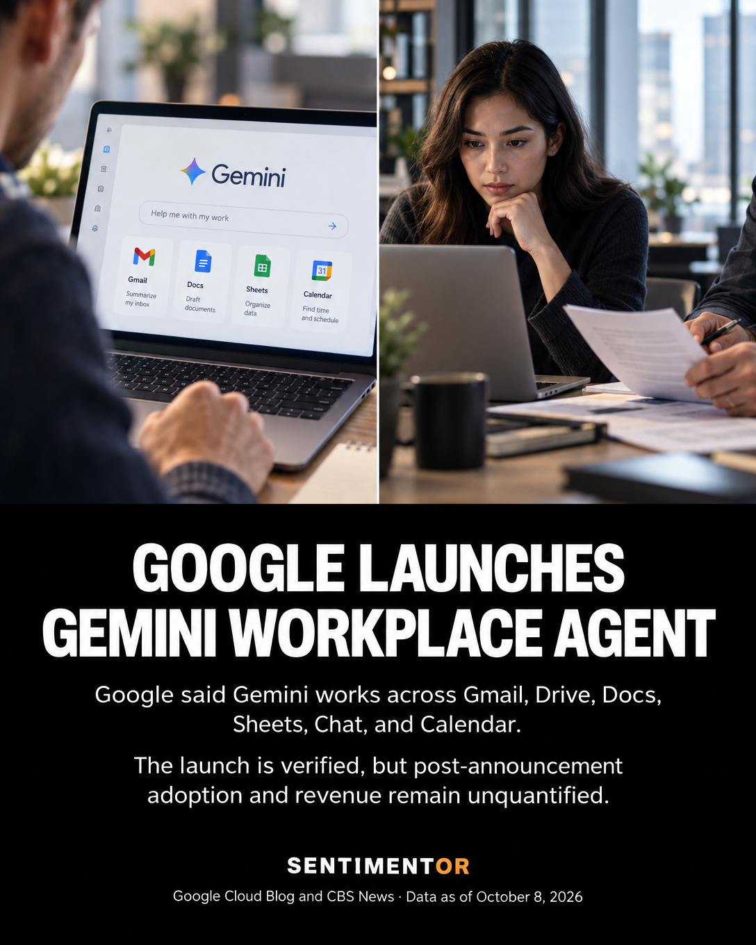 Editorial graphic for Google unveils Gemini agent for workplace tasks and Workspace integration