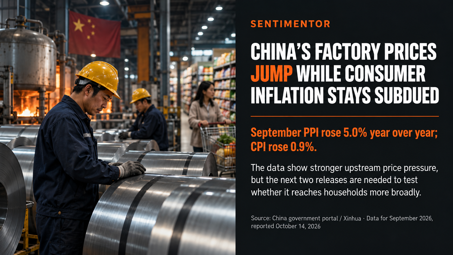 X news graphic for Analysis: China’s September inflation mix shows higher factory prices but subdued consumer inflation